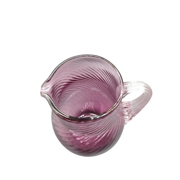 Vtg Hand Blown Cranberry Glass Creamer Ribbed Swirl Applied Handle 5" Small - Picture 6 of 12